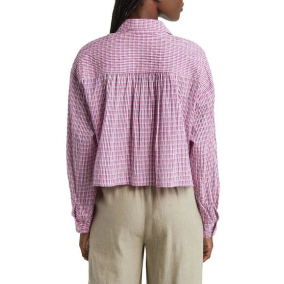 💕XIRENA💕 Dawson Plaid Crop Button Up Shirt ~ Coral Cove Large NWOT - Picture 6 of 16